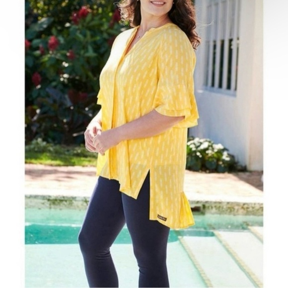 Matilda Jane Womens Medium Blouse Golden Hour Top Yellow Tunic Shirt Aztec NWT - Picture 9 of 9